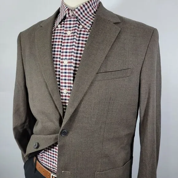 H&M Men's Flannel Sport Coat Blazer Two Button Brown Poly Blend‎ Regular Fit 42R